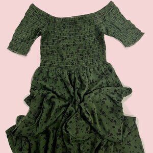 Women's Dress Anthropologie "Lacausa" Green Smocked Floral Maxi Dress Size Small